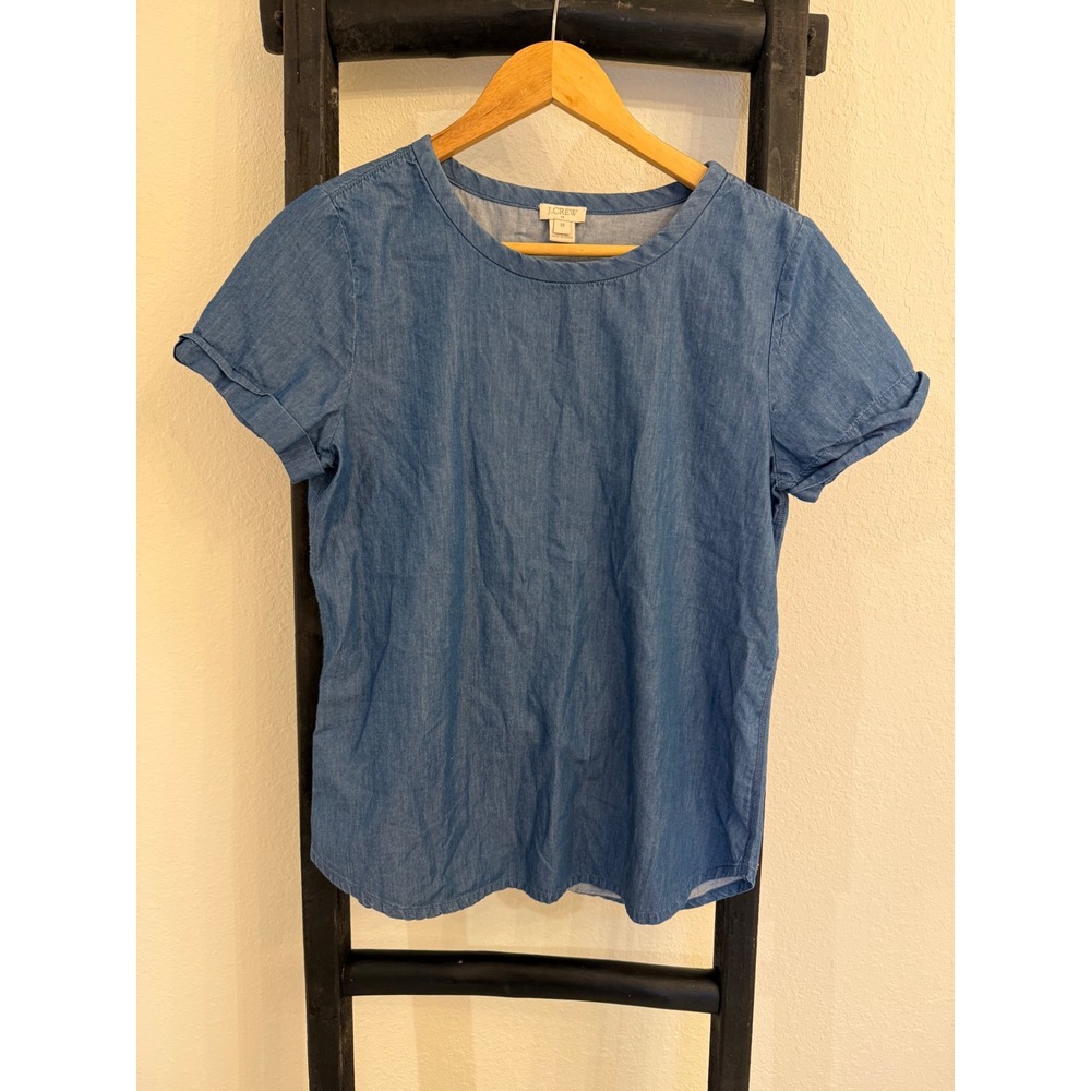 J Crew Chambray Denim Tunic Shirt Top Short Sleeve Blue Womens XS - Picture 5 of 6